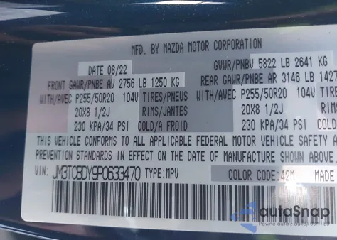 2023 Mazda Cx-9 Grand Touring z USA, uszkodzony, nr VIN JM3TCBDY9P0633470